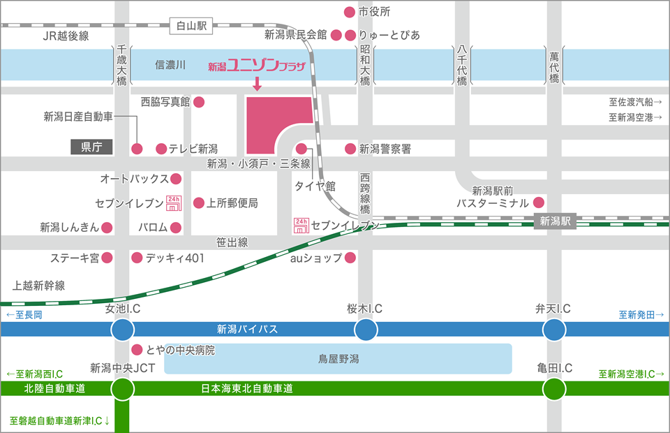 ユニゾンプラザ周辺の地図の画像